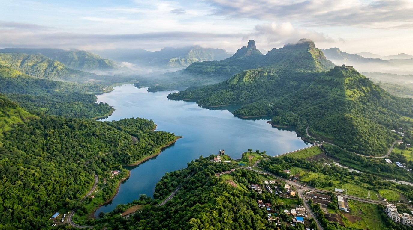 Lush green landscapes and mountain getaways surrounding New Panvel